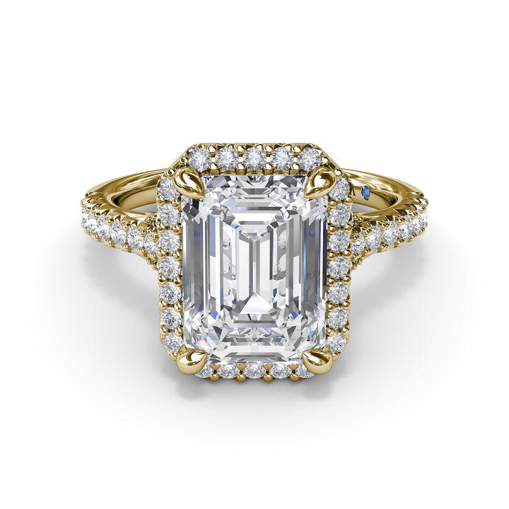 Striking Split Shank Diamond Halo Engagement Ring
