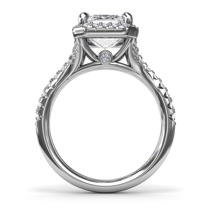 Striking Split Shank Diamond Halo Engagement Ring