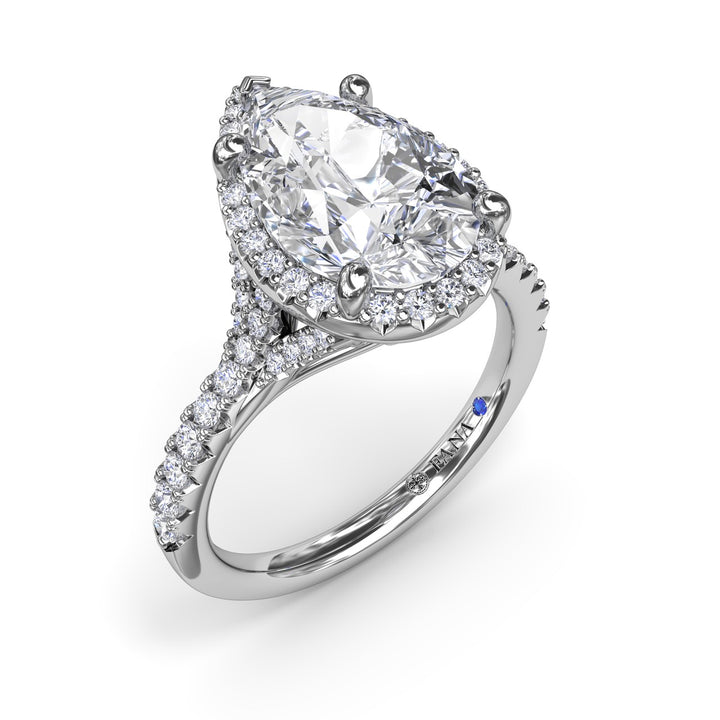 Split Shank Diamond Halo Engagement Ring