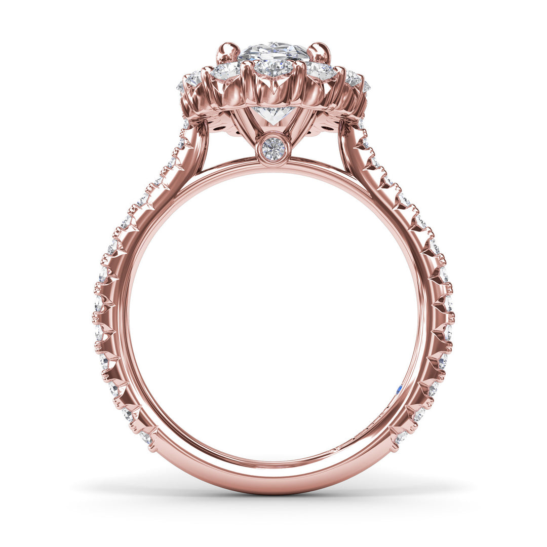 Beautiful Floral Halo Diamond Engagement Ring