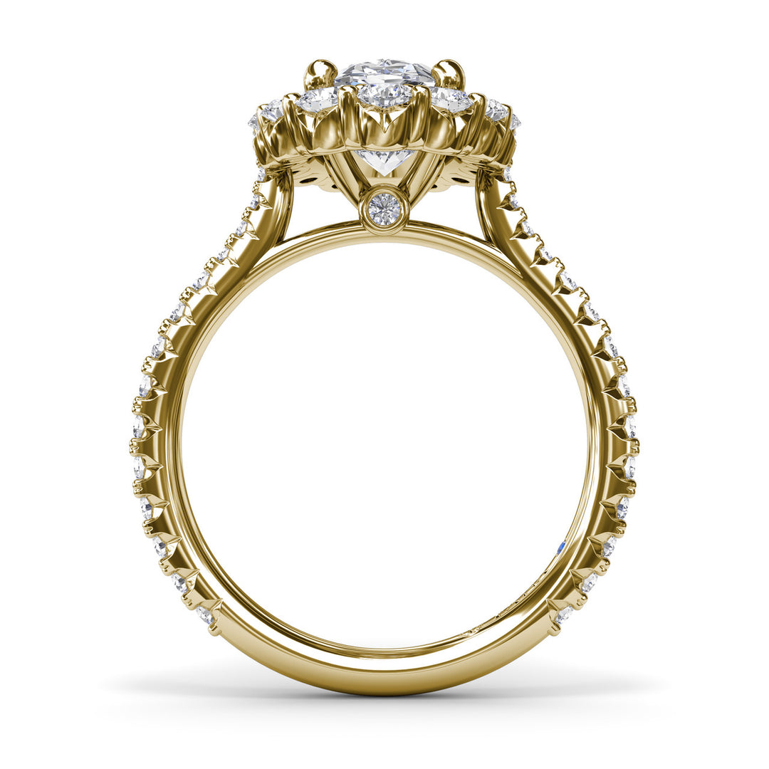 Beautiful Floral Halo Diamond Engagement Ring