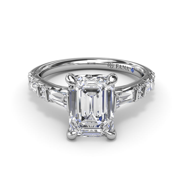 Alternating Baguette and Round Diamond Engagement Ring