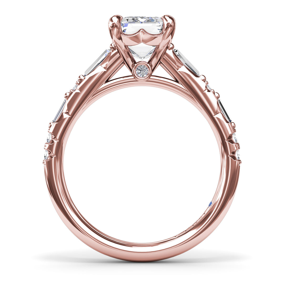 Alternating Baguette and Round Diamond Engagement Ring