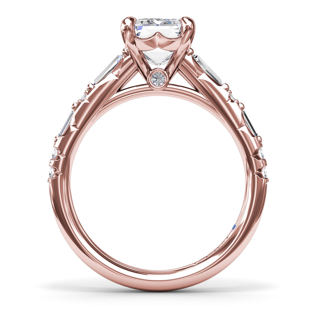Alternating Baguette and Round Diamond Engagement Ring