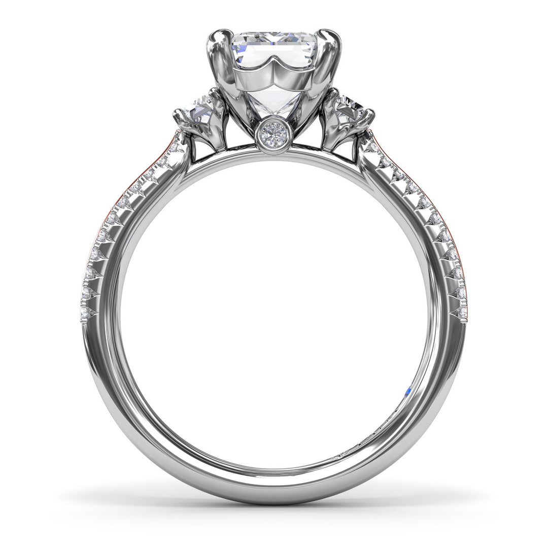 Two-Toned Emerald Cut Diamond Engagement Ring