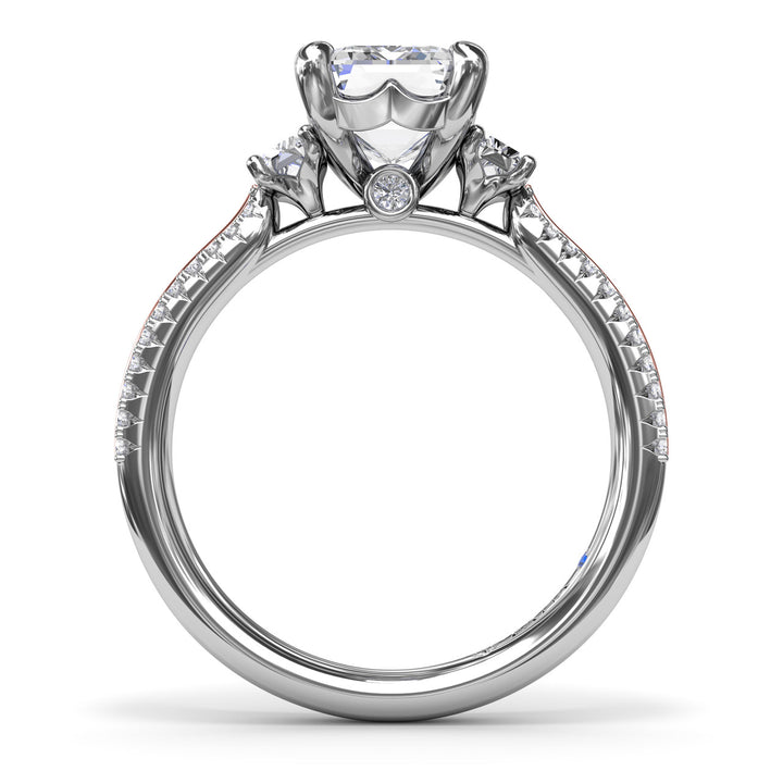 Two-Toned Emerald Cut Diamond Engagement Ring
