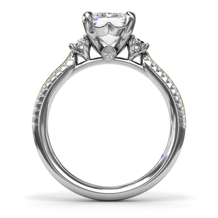 Two-Toned Emerald Cut Diamond Engagement Ring