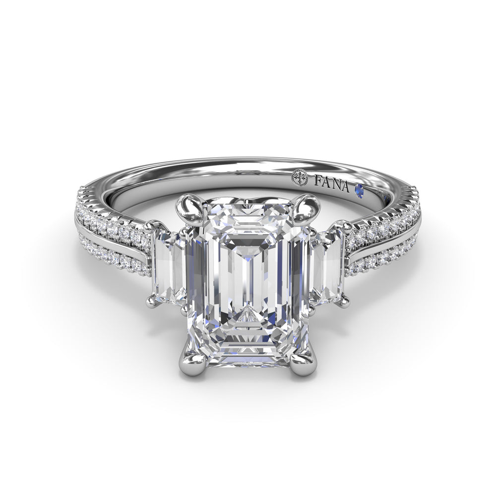 Two-Toned Emerald Cut Diamond Engagement Ring