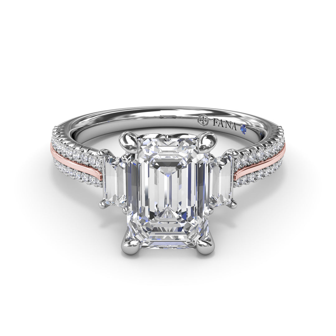 Two-Toned Emerald Cut Diamond Engagement Ring
