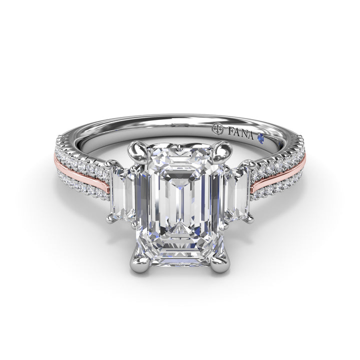 Two-Toned Emerald Cut Diamond Engagement Ring
