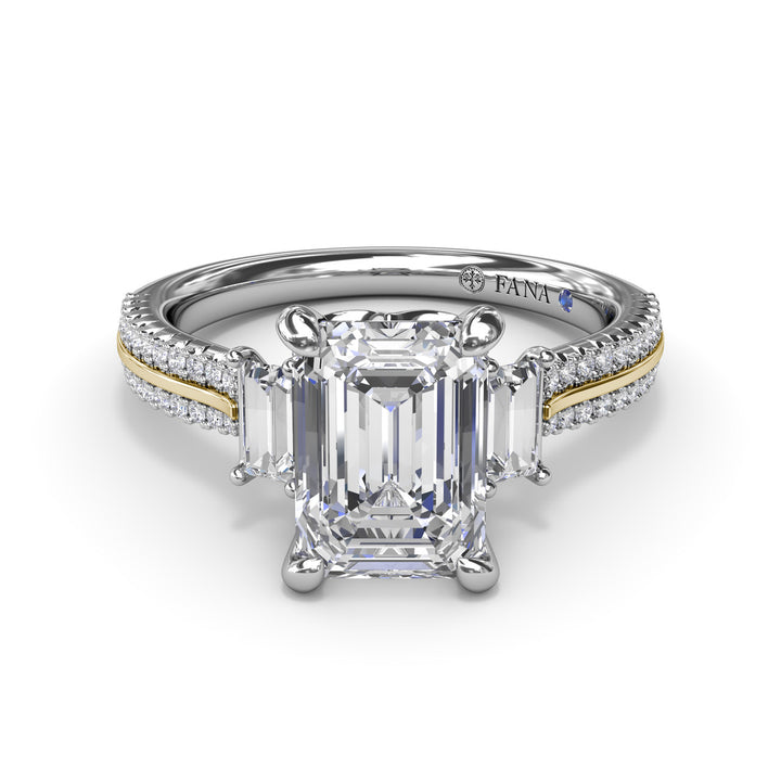 Two-Toned Emerald Cut Diamond Engagement Ring
