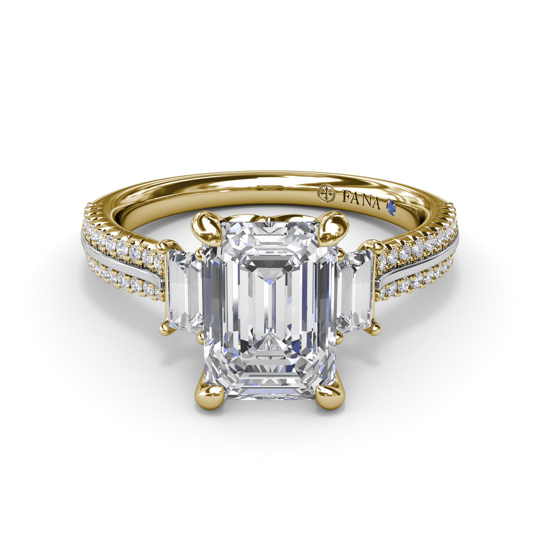 Two-Toned Emerald Cut Diamond Engagement Ring