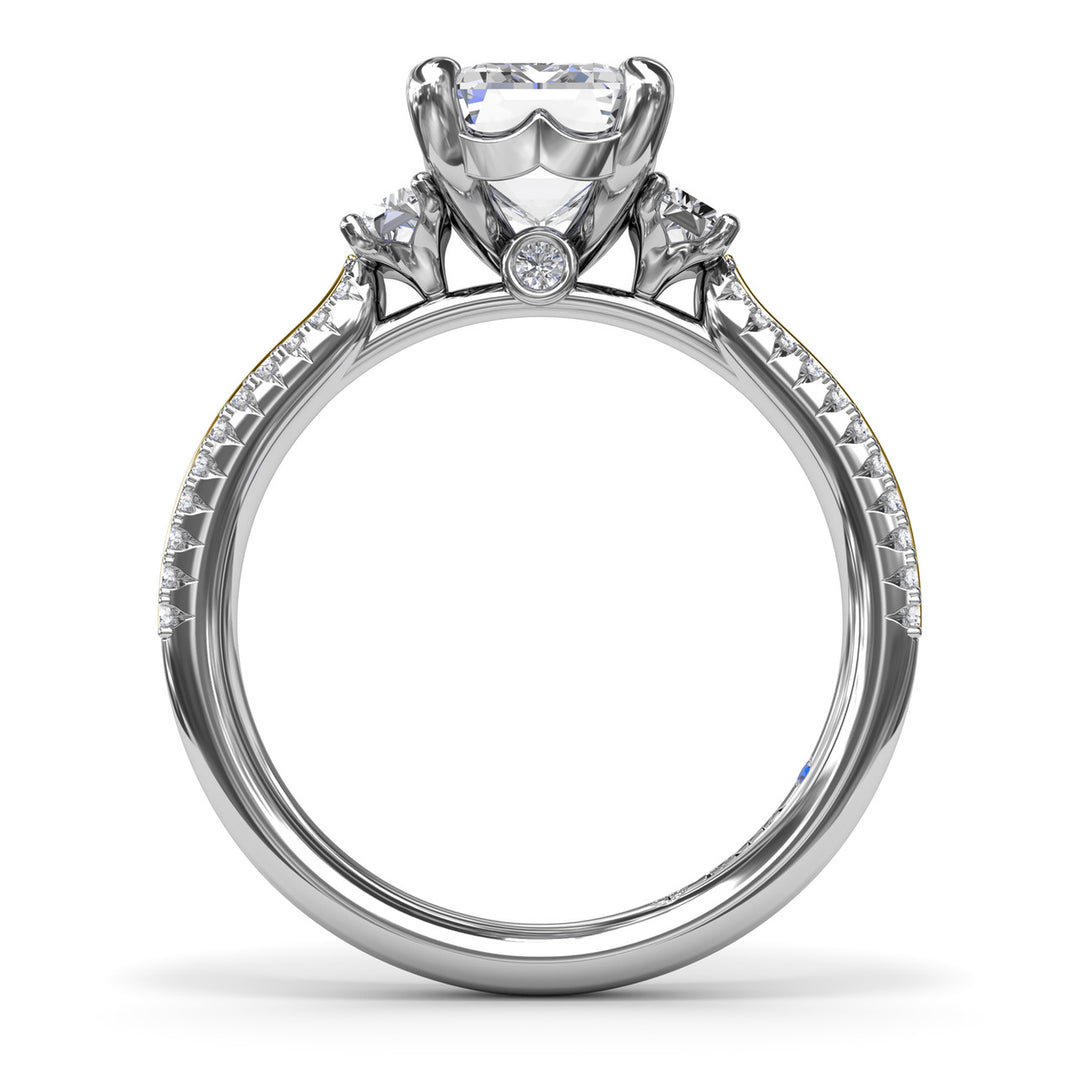 Two-Toned Emerald Cut Diamond Engagement Ring