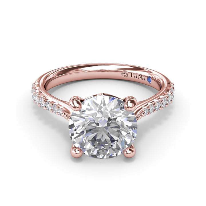 Thin Milgrain Graduated Diamond Engagement Ring