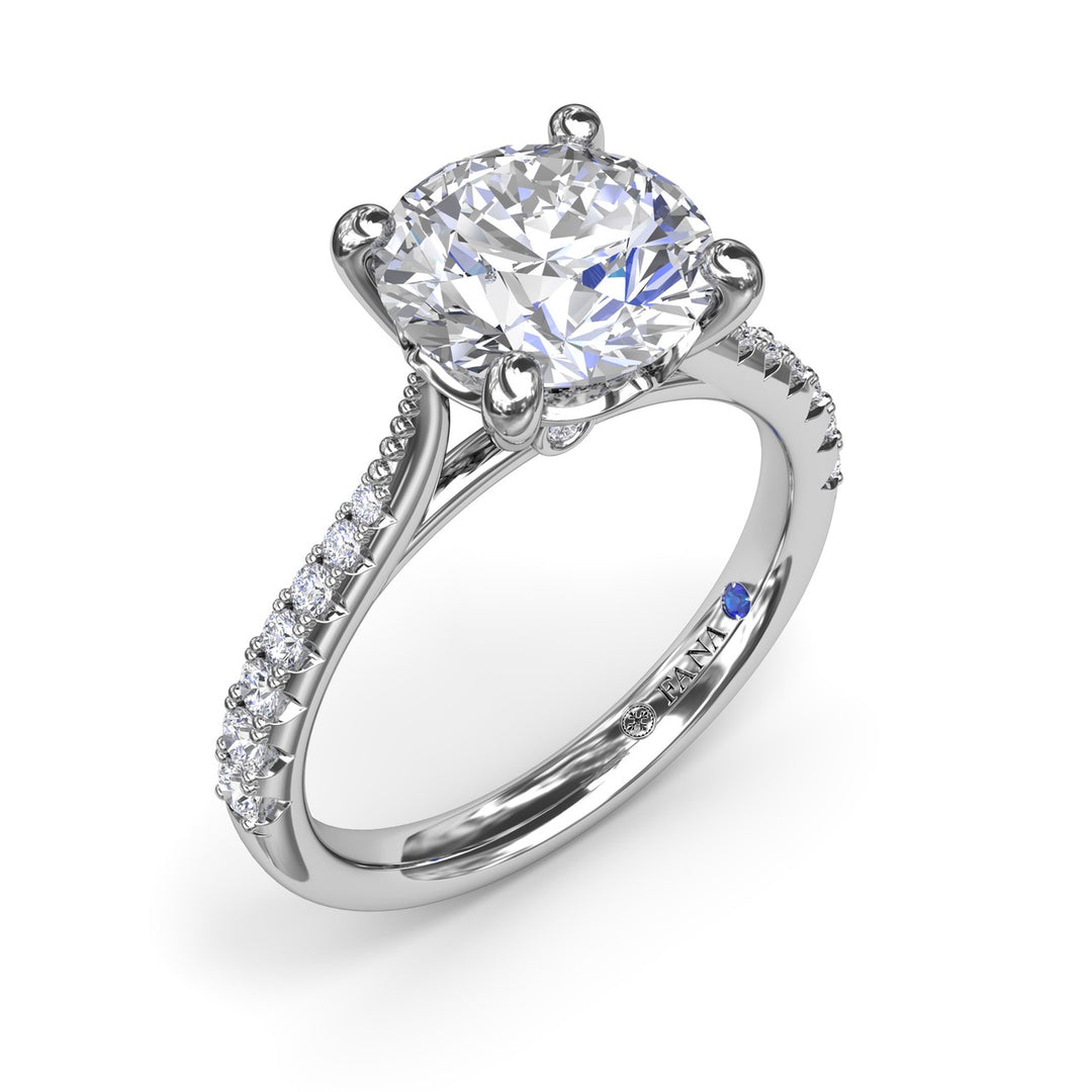 Thin Milgrain Graduated Diamond Engagement Ring