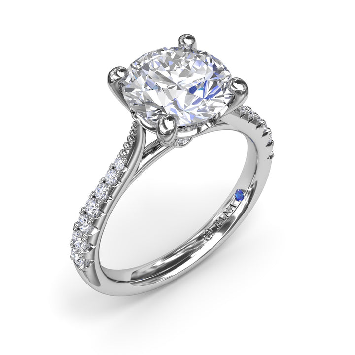 Thin Milgrain Graduated Diamond Engagement Ring