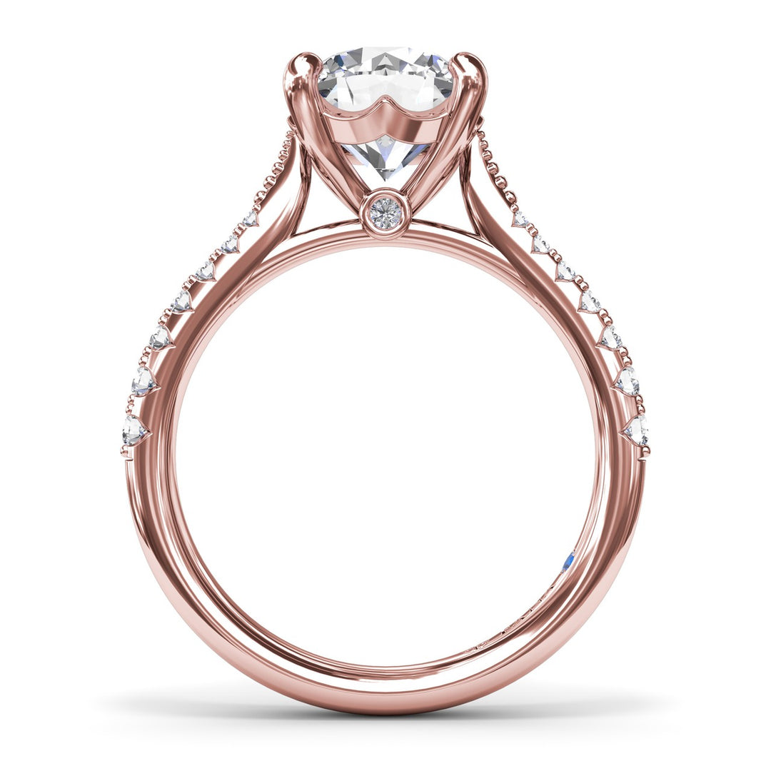 Thin Milgrain Graduated Diamond Engagement Ring