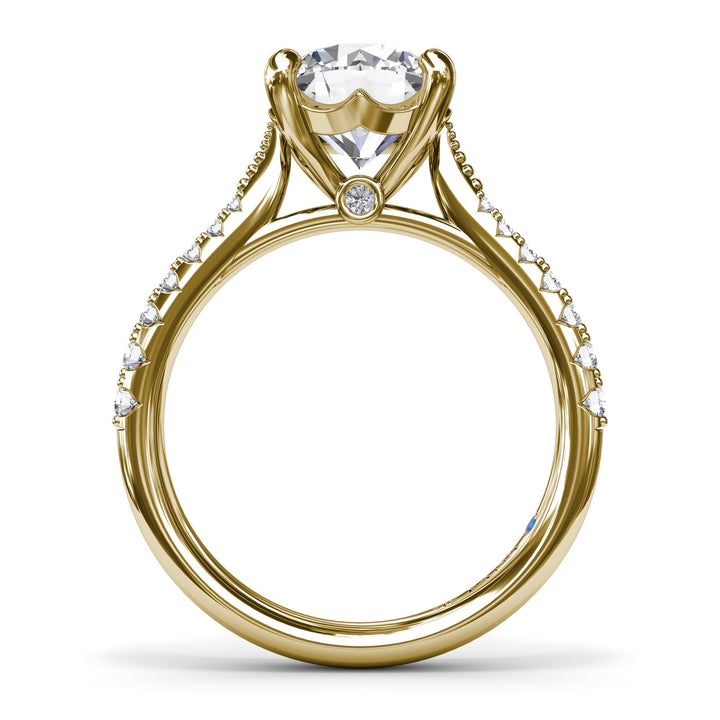 Thin Milgrain Graduated Diamond Engagement Ring