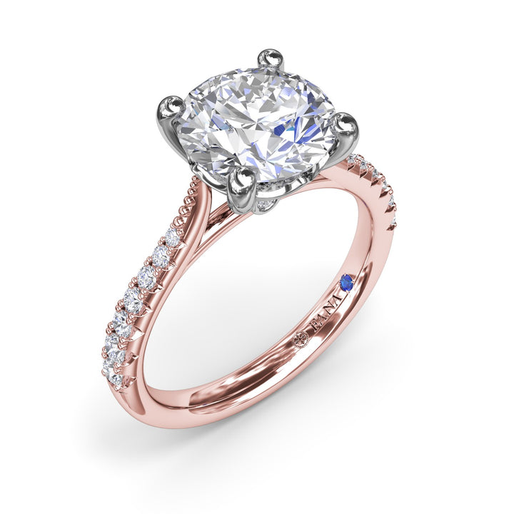 Thin Milgrain Graduated Diamond Engagement Ring
