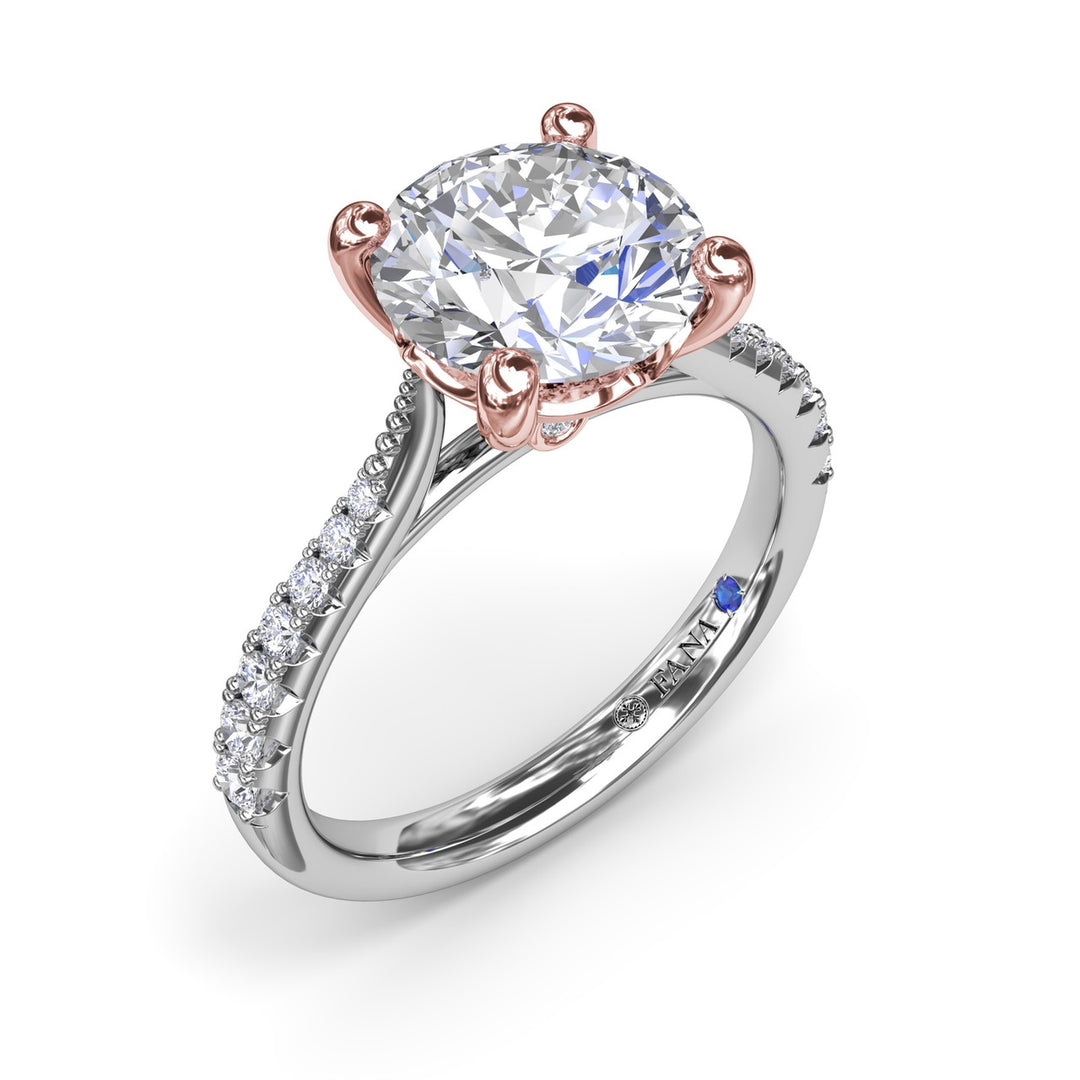 Thin Milgrain Graduated Diamond Engagement Ring