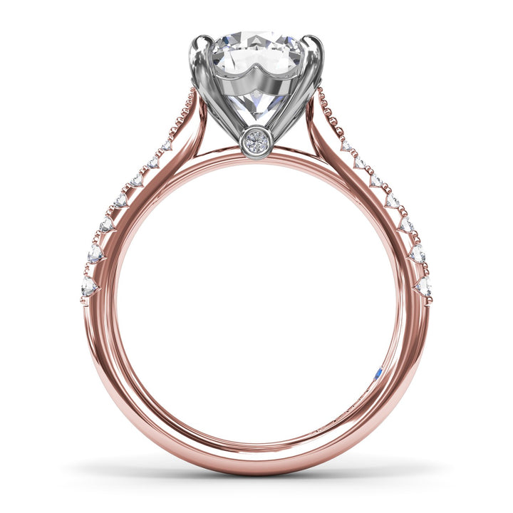 Thin Milgrain Graduated Diamond Engagement Ring