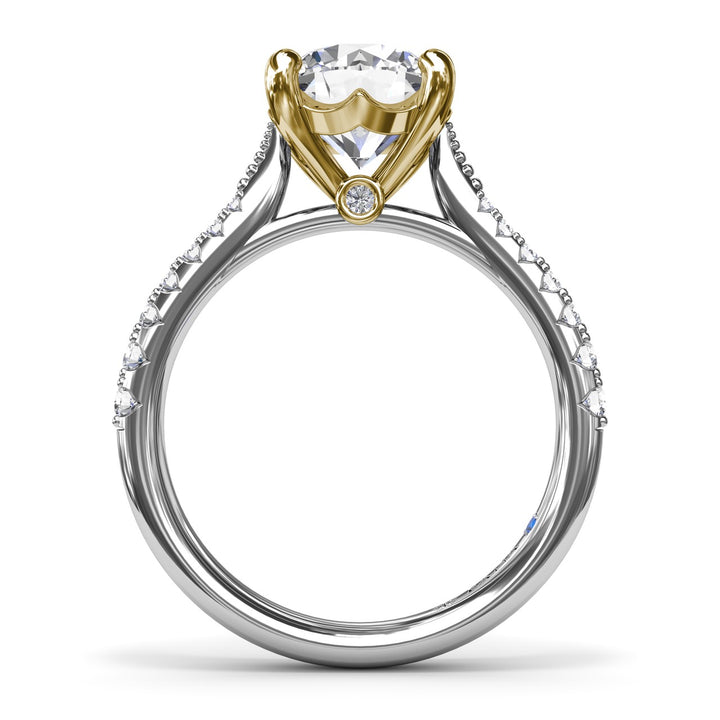 Thin Milgrain Graduated Diamond Engagement Ring