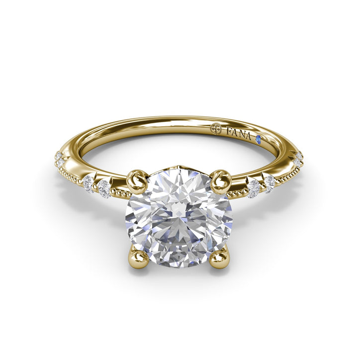 Milgrain Knife-Edge Round Diamond Engagement Ring