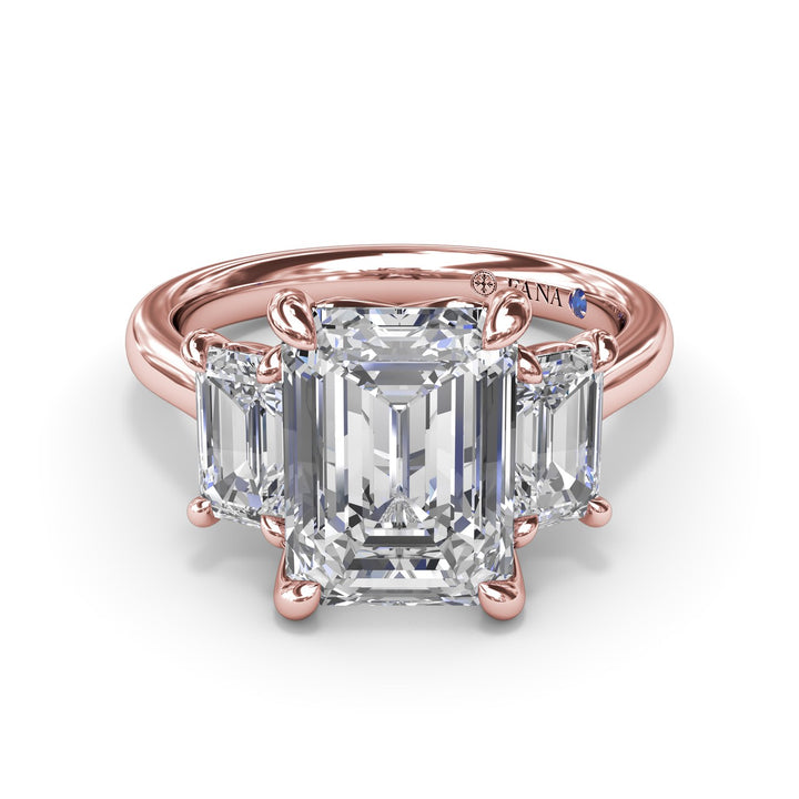 Three Stone Emerald Cut Diamond Engagement Ring