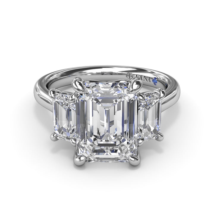 Three Stone Emerald Cut Diamond Engagement Ring