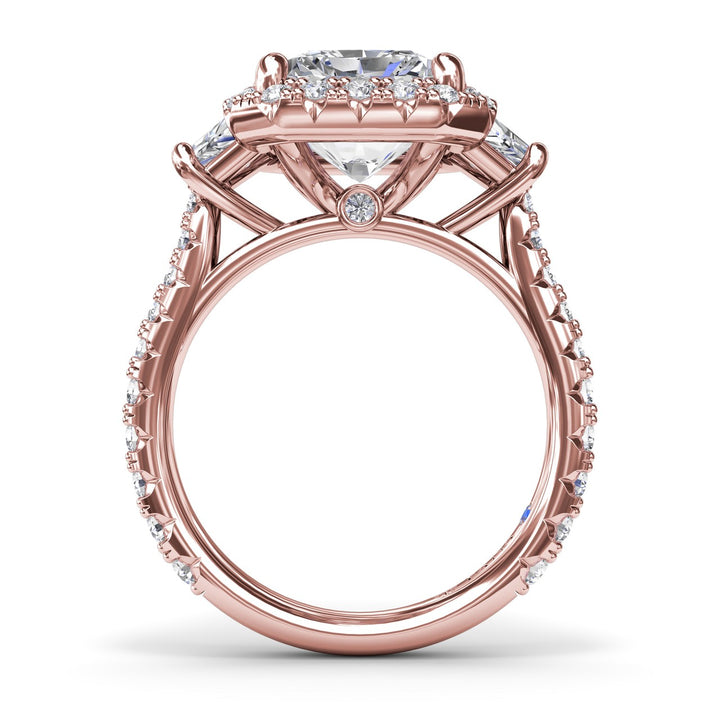 Three Stone Halo Diamond Engagement Ring