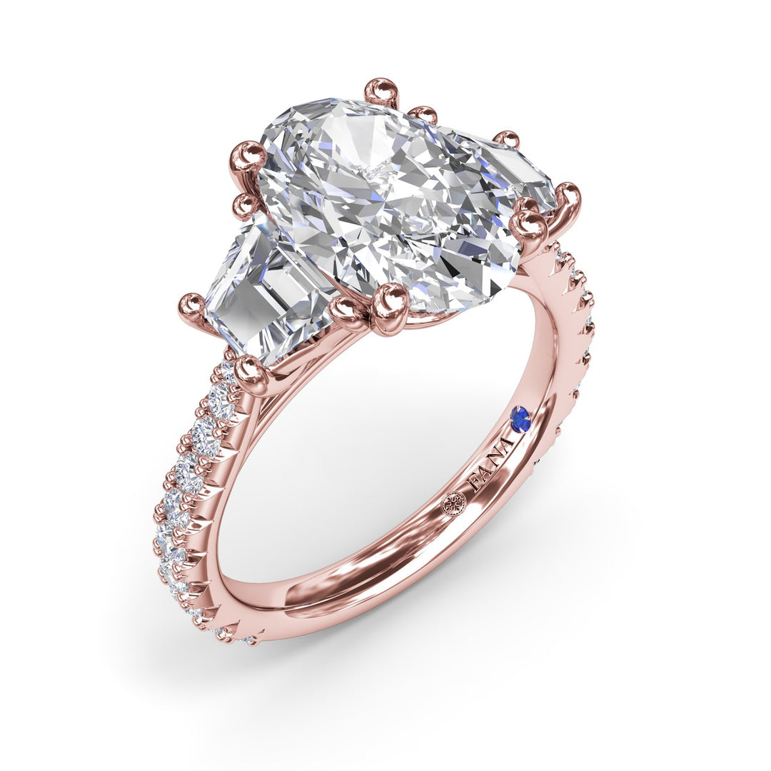 Bold Three Stone Oval Diamond Engagement Ring