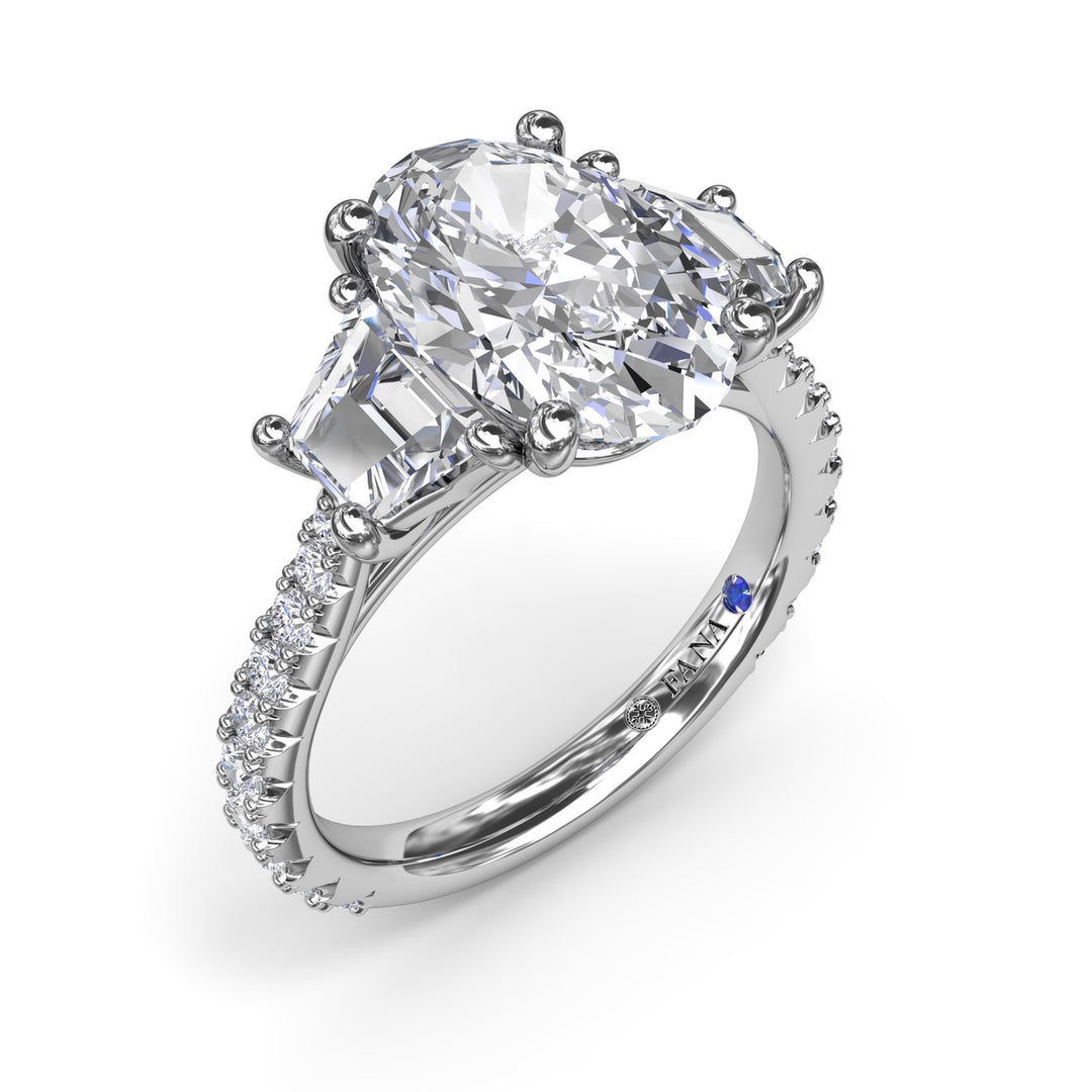 Bold Three Stone Oval Diamond Engagement Ring