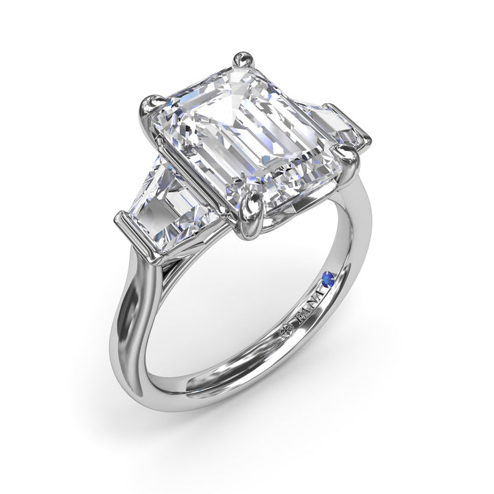 Three Stone Trapezoid Diamond Engagement Ring