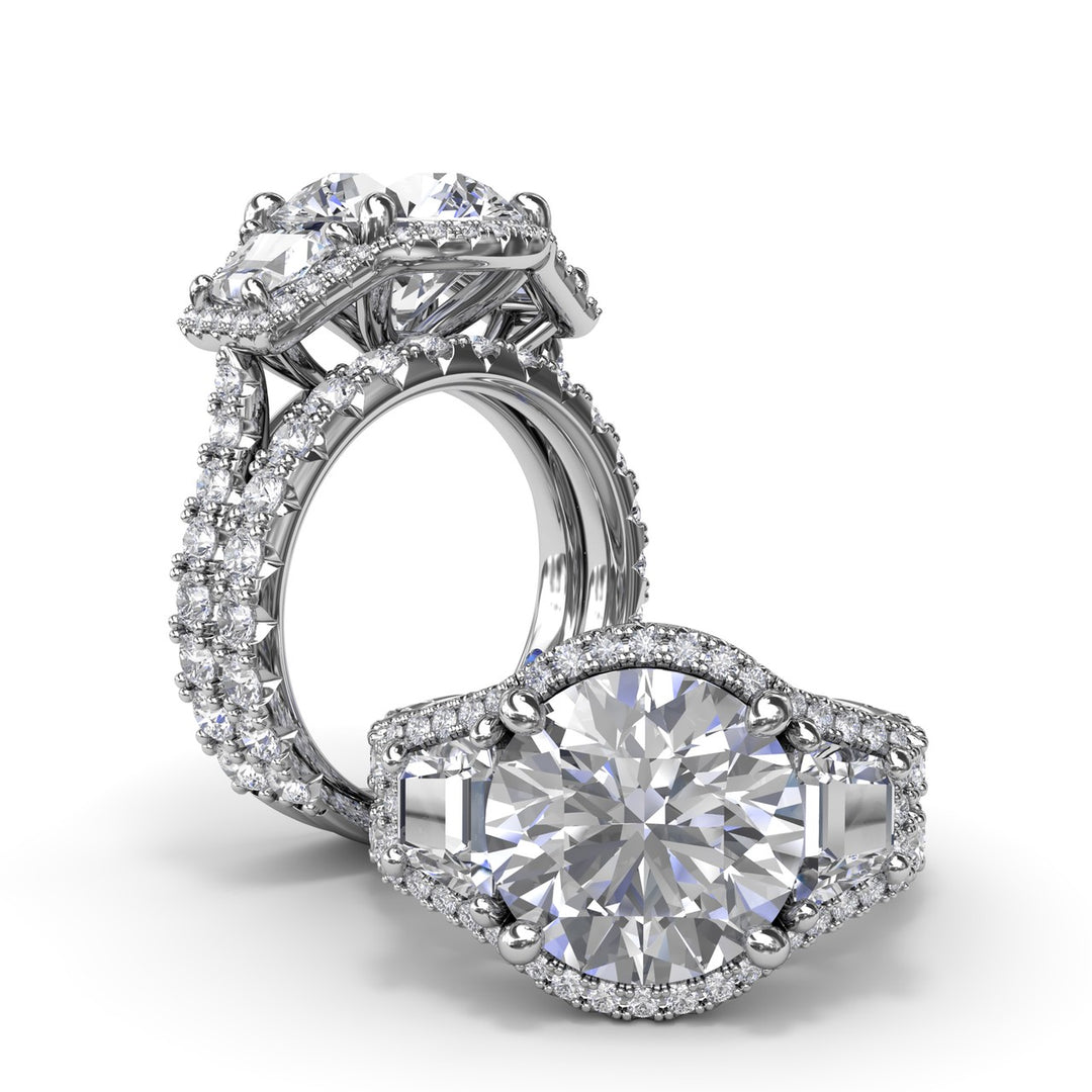Complete Halo Three Stone Engagement Ring