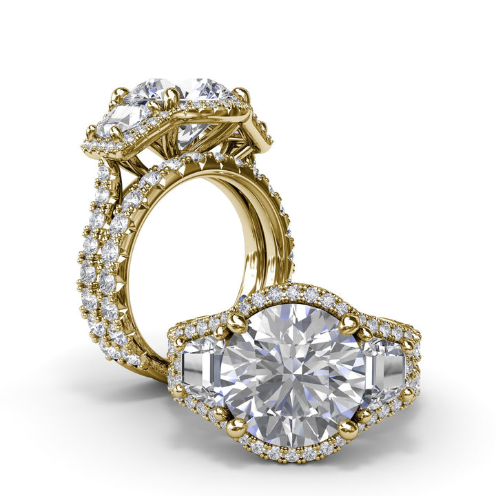 Complete Halo Three Stone Engagement Ring