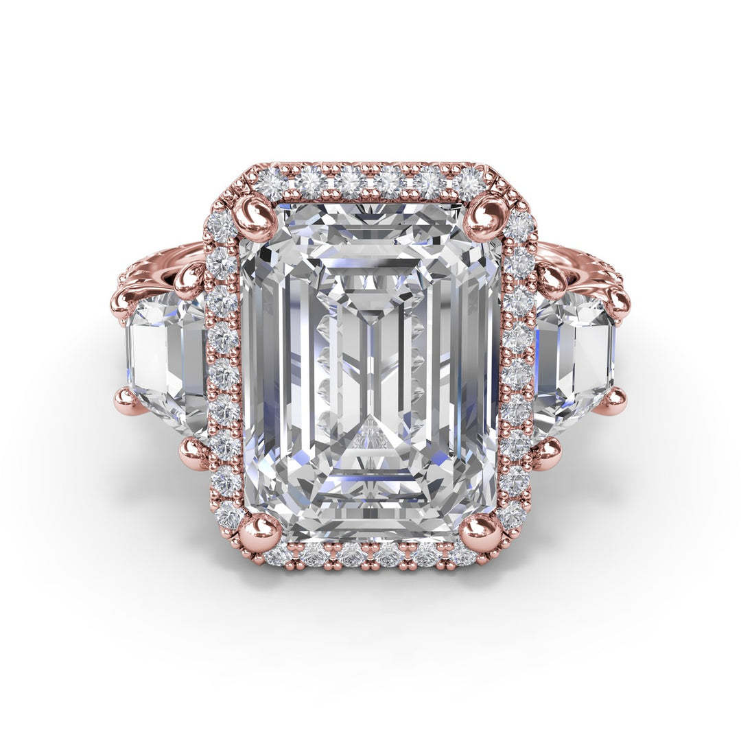 Three Stone Trapezoid Diamond Engagement Ring