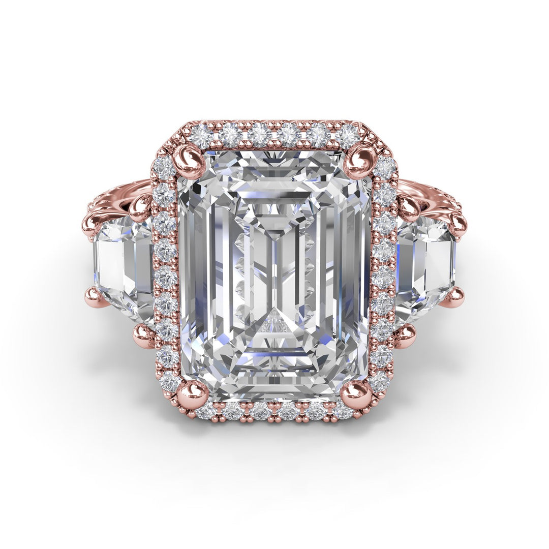 Three Stone Trapezoid Diamond Engagement Ring
