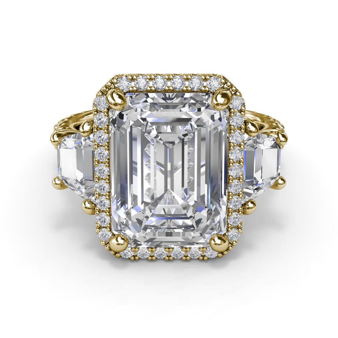 Three Stone Trapezoid Diamond Engagement Ring