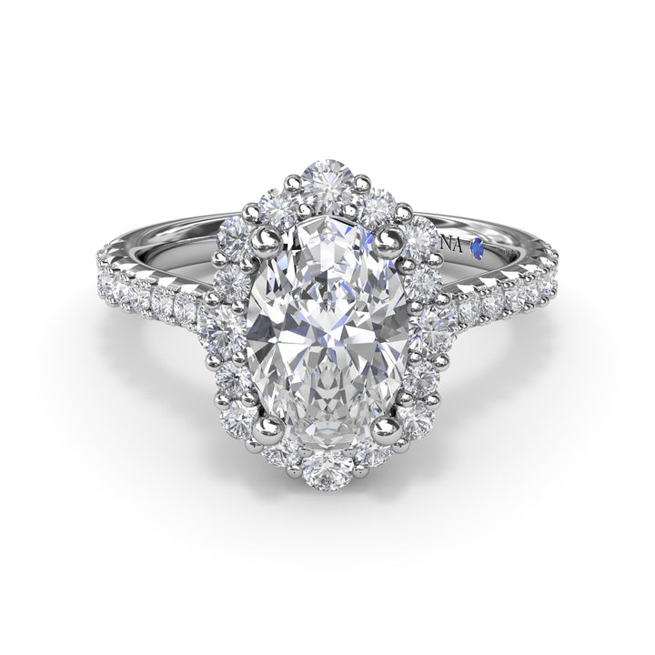 Oval Diamond Graduated Halo Engagement Ring