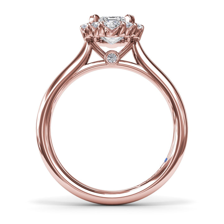 Graduated Halo Emerald Diamond Engagement Ring