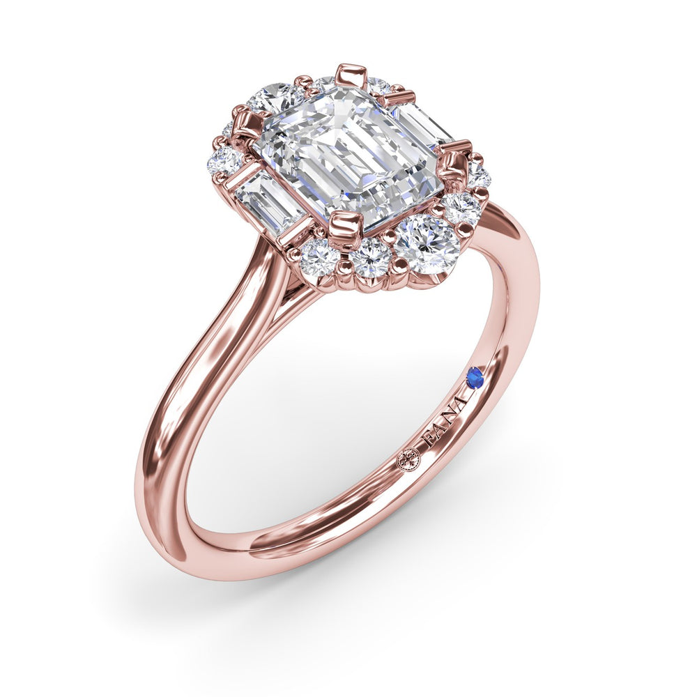 Graduated Halo Emerald Diamond Engagement Ring