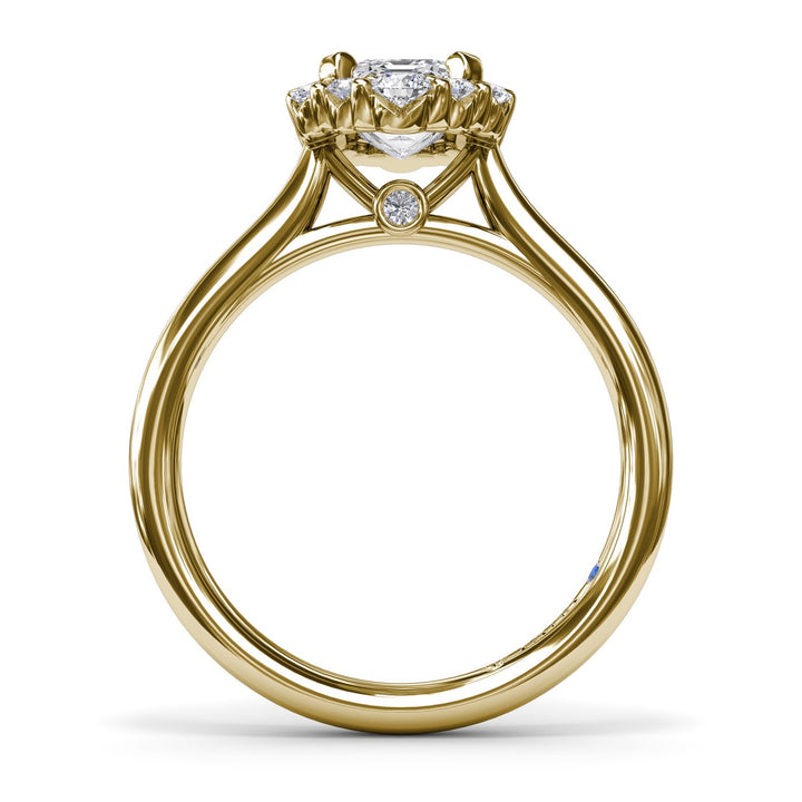 Graduated Halo Emerald Diamond Engagement Ring