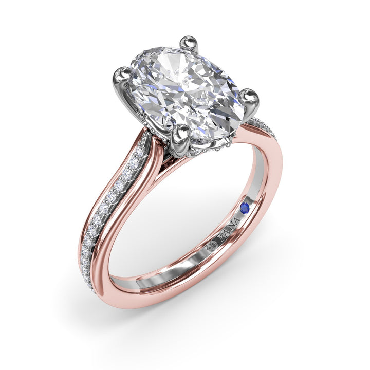 Two-Toned Triple Row Oval Diamond Engagement Ring