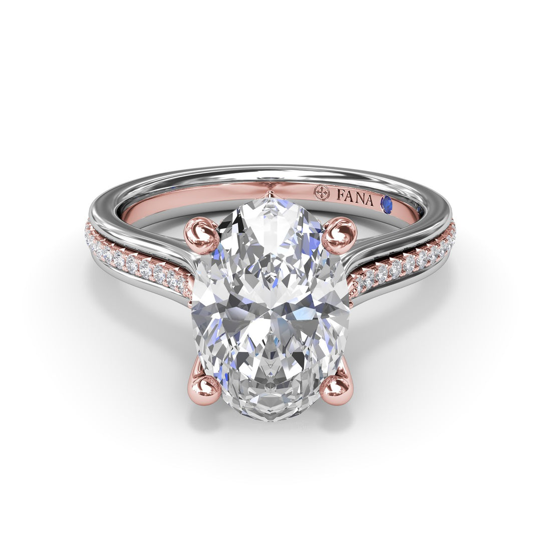 Two-Toned Triple Row Oval Diamond Engagement Ring