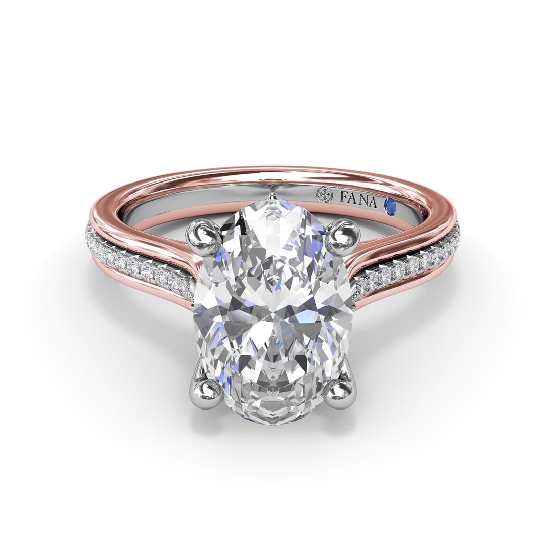 Two-Toned Triple Row Oval Diamond Engagement Ring