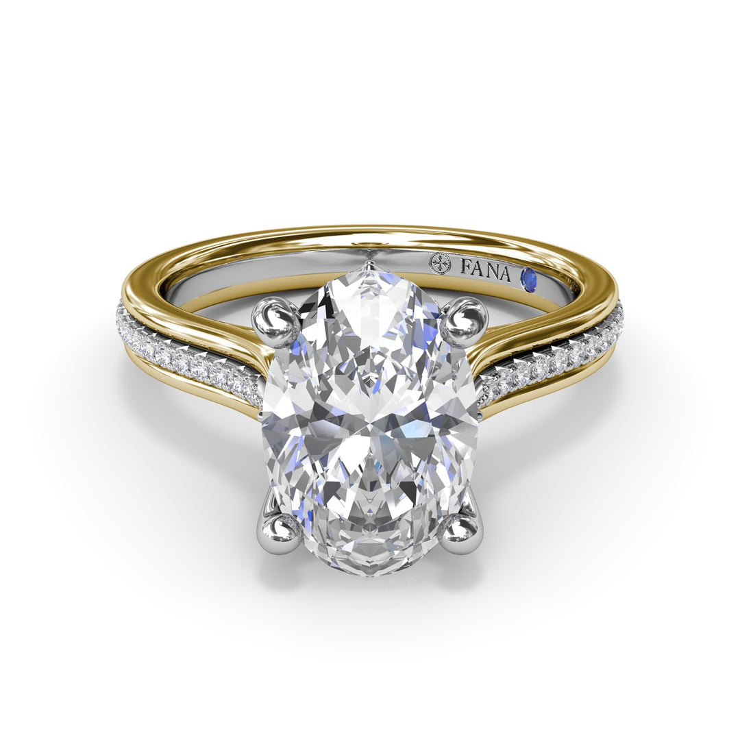 Two-Toned Triple Row Oval Diamond Engagement Ring