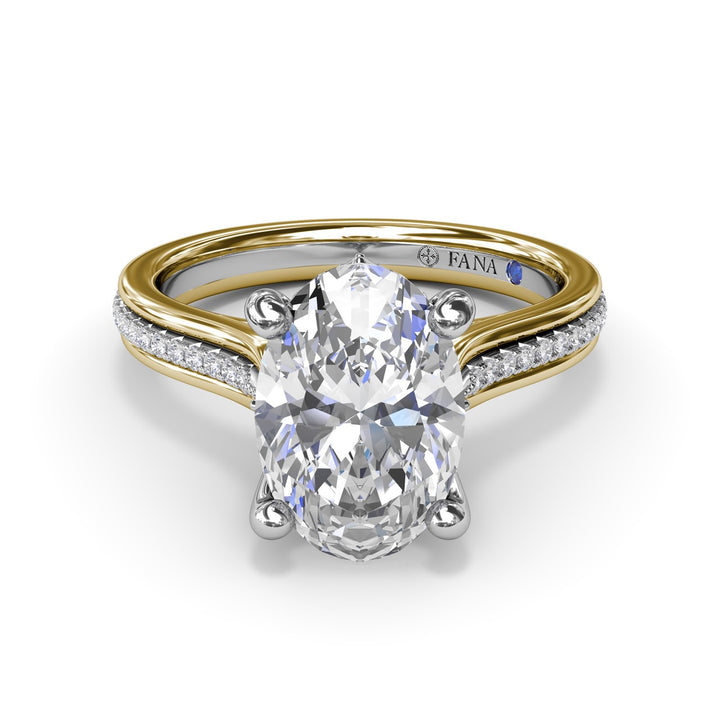 Two-Toned Triple Row Oval Diamond Engagement Ring