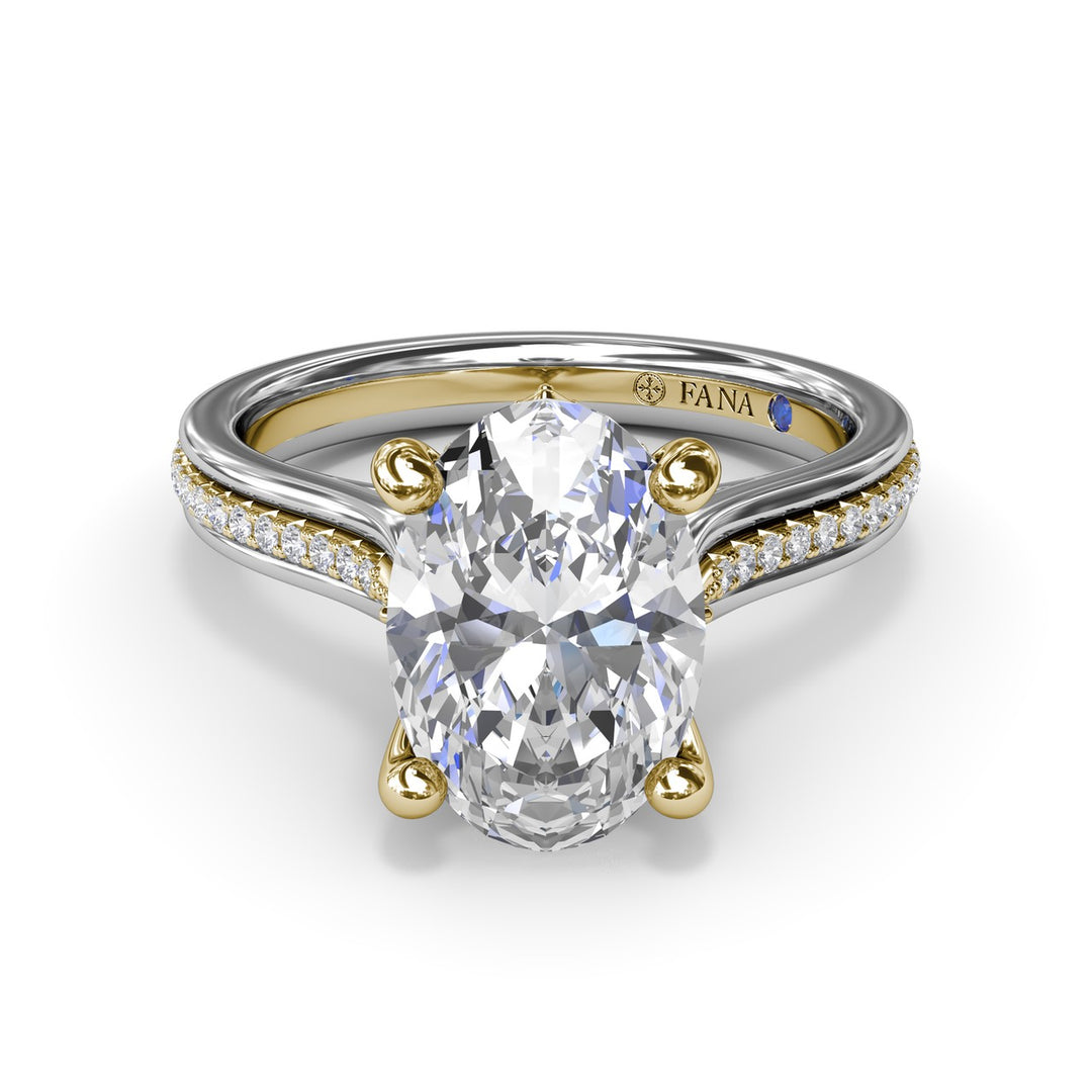 Two-Toned Triple Row Oval Diamond Engagement Ring