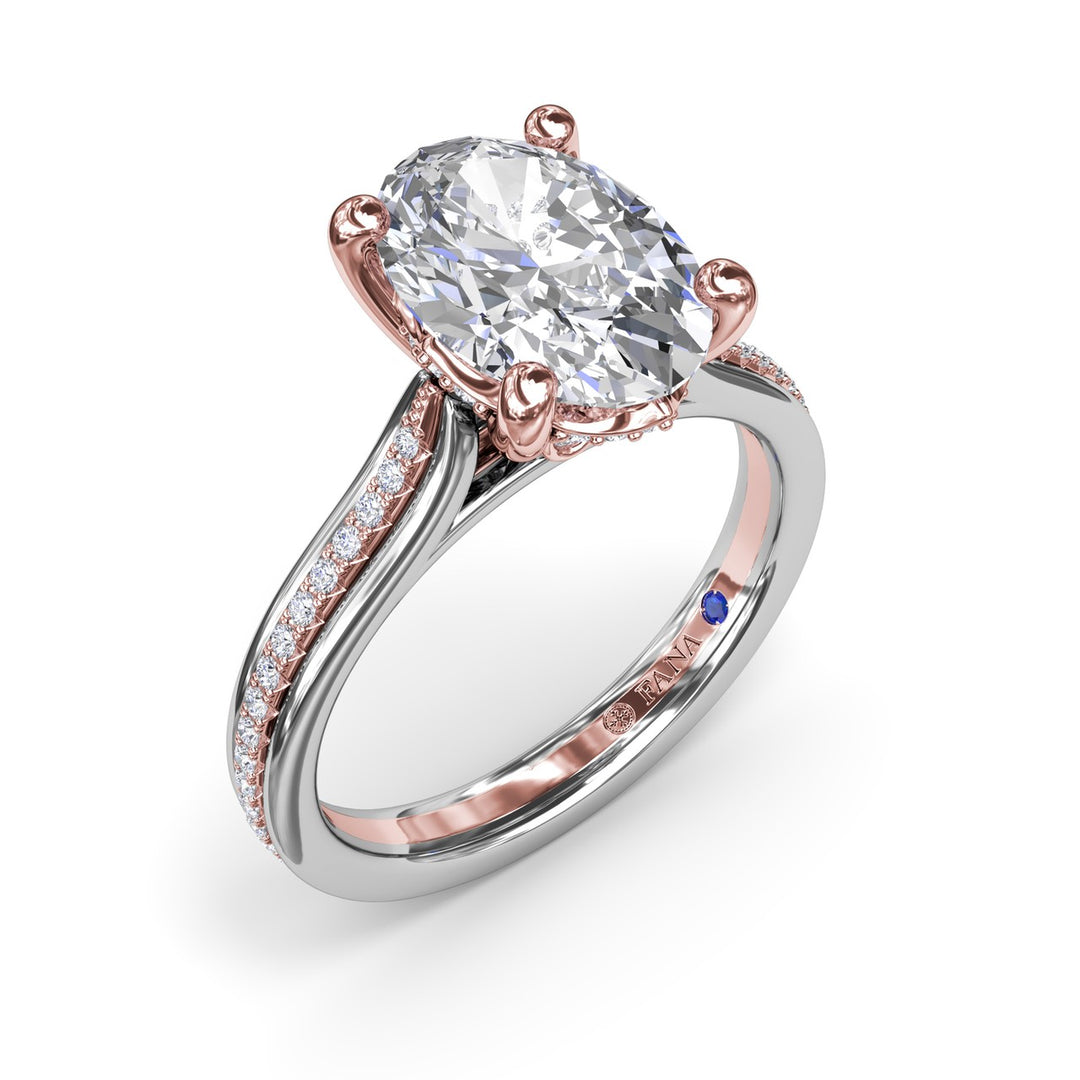 Two-Toned Triple Row Oval Diamond Engagement Ring