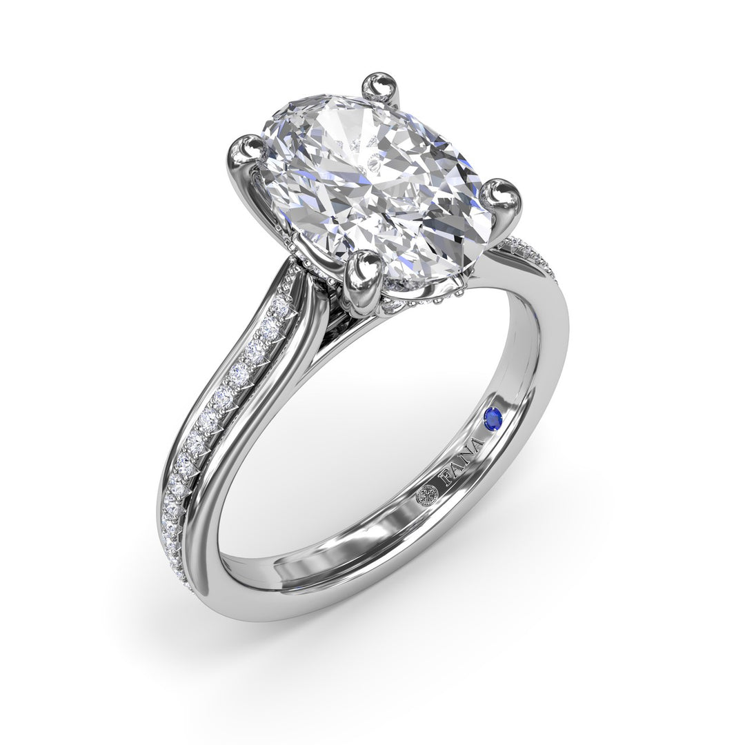 Two-Toned Triple Row Oval Diamond Engagement Ring
